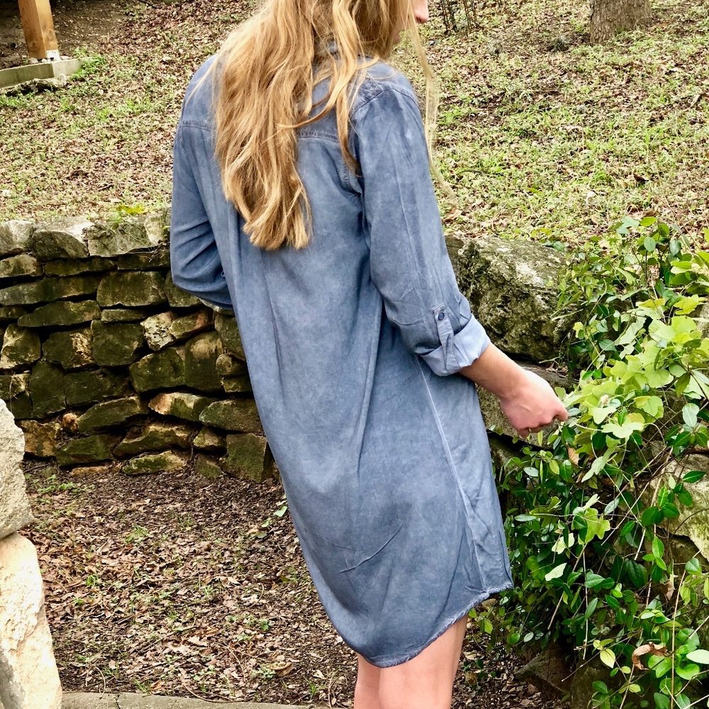 Last 1! ~ NWT Mineral Wash Denim- look Shirt Dress - Picture 2 of 5